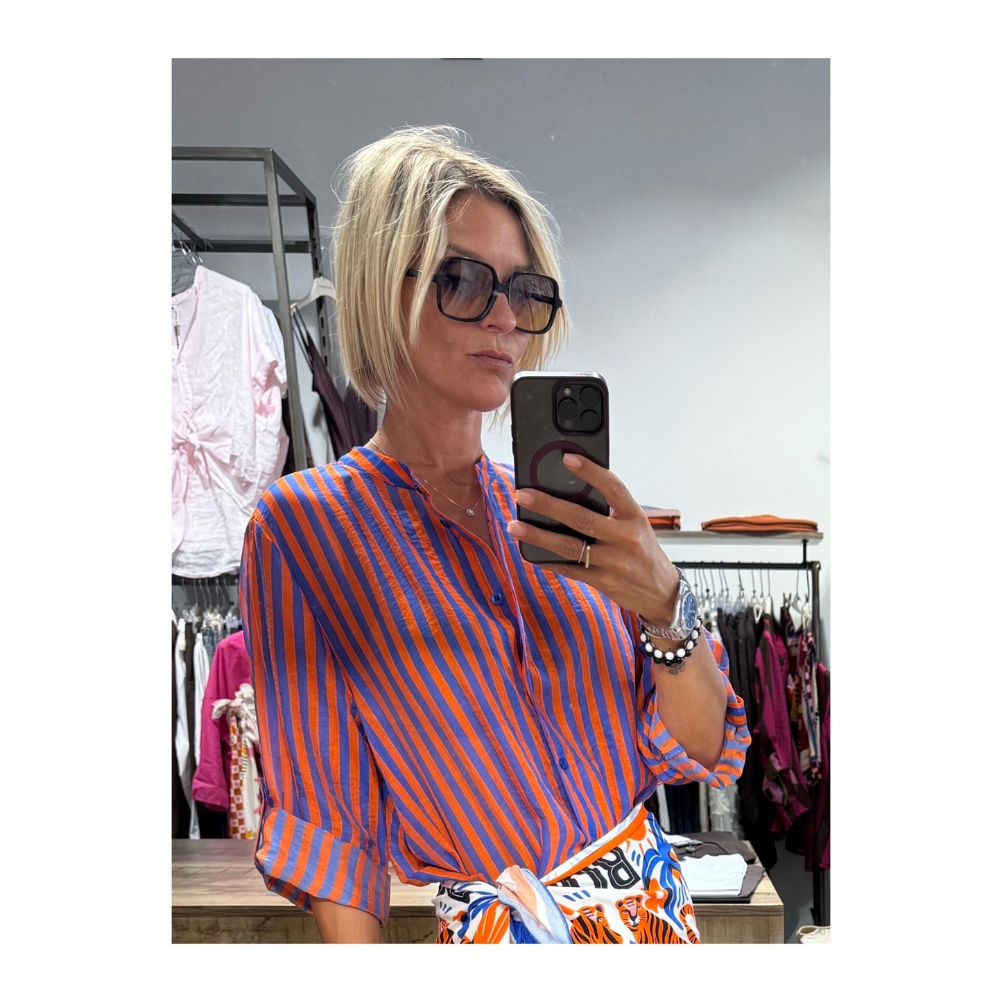 camicia riga sottile arancio blu elettrico - Haveone