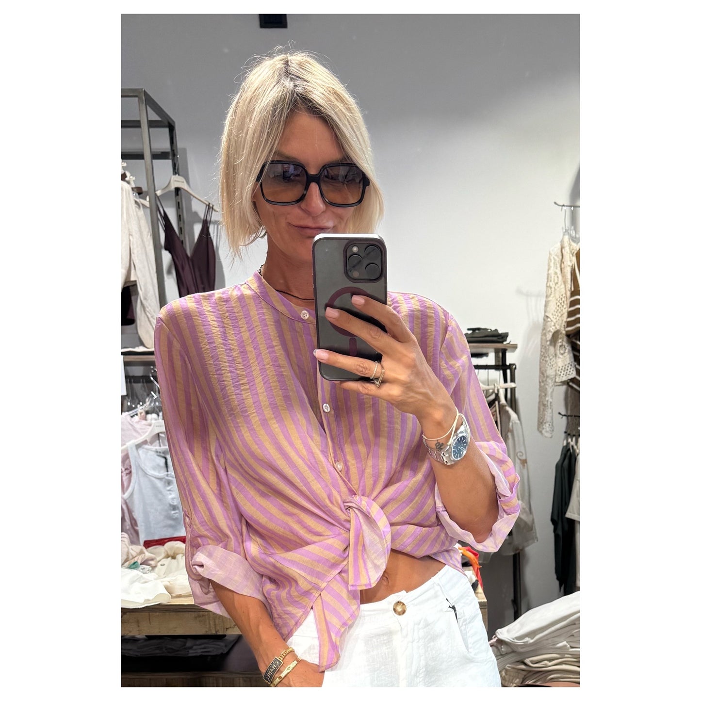 Camicia riga beige lilla - Haveone