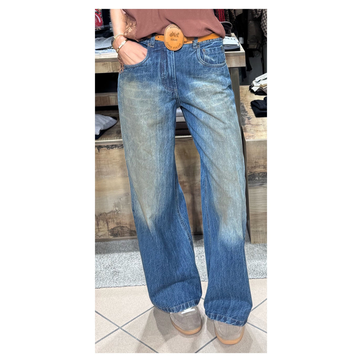 Jeans wide leg slavato al tè - Tensione In