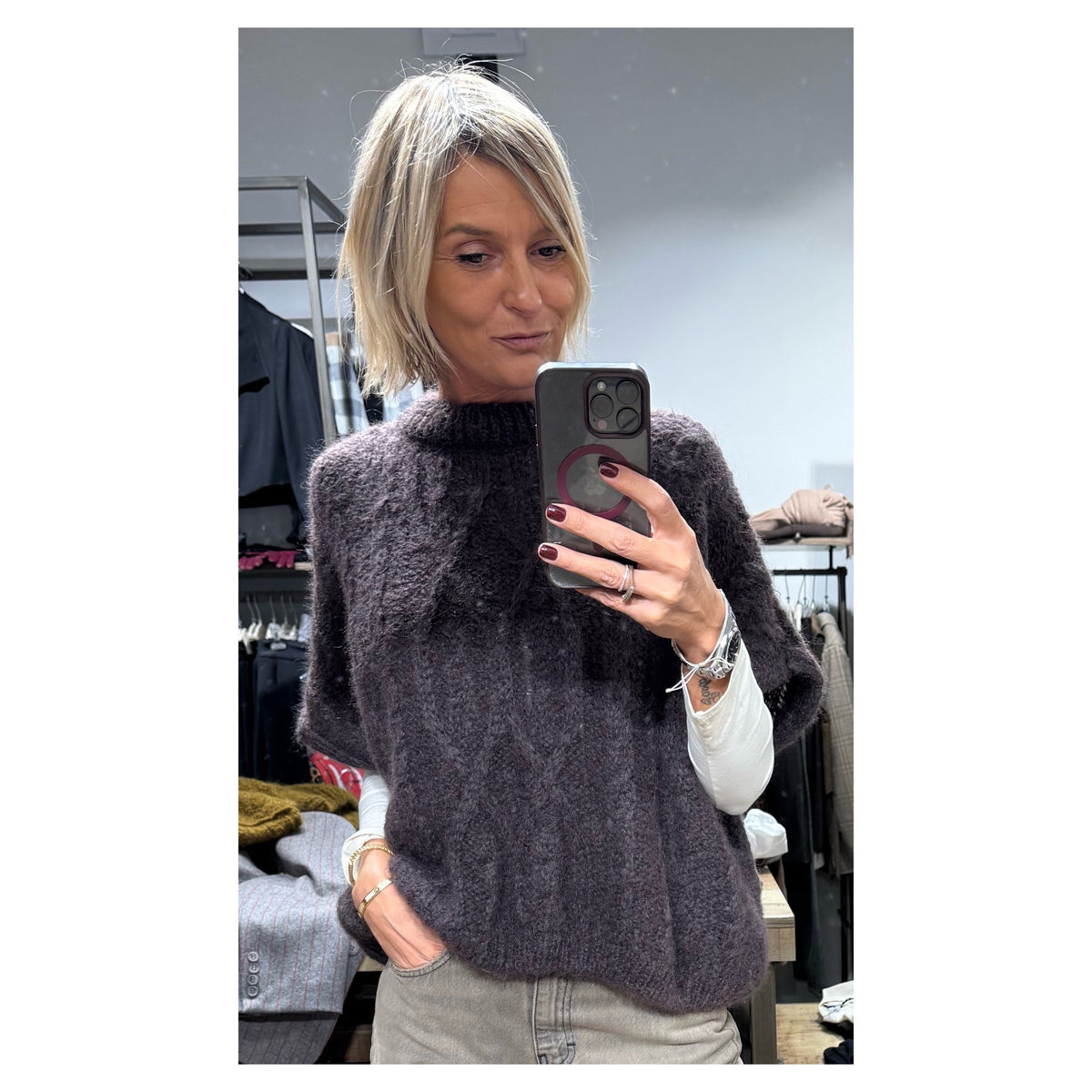 Maglione treccia misto mohair manica corta - Souvenir