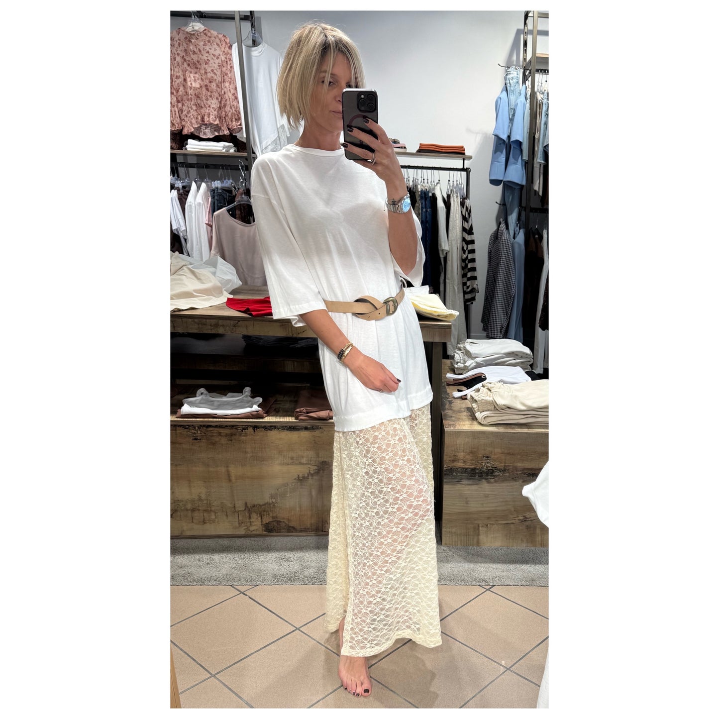 Abito Maxi t-shirt e pizzo - Tensione In