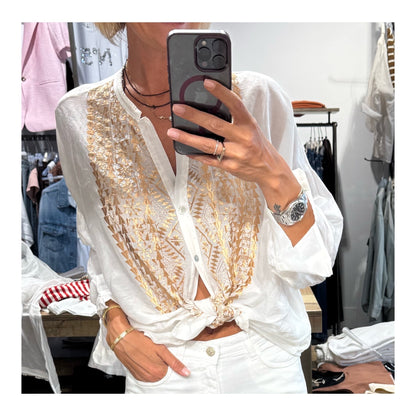 Camicia in mussola e seta ricamo - tensione in