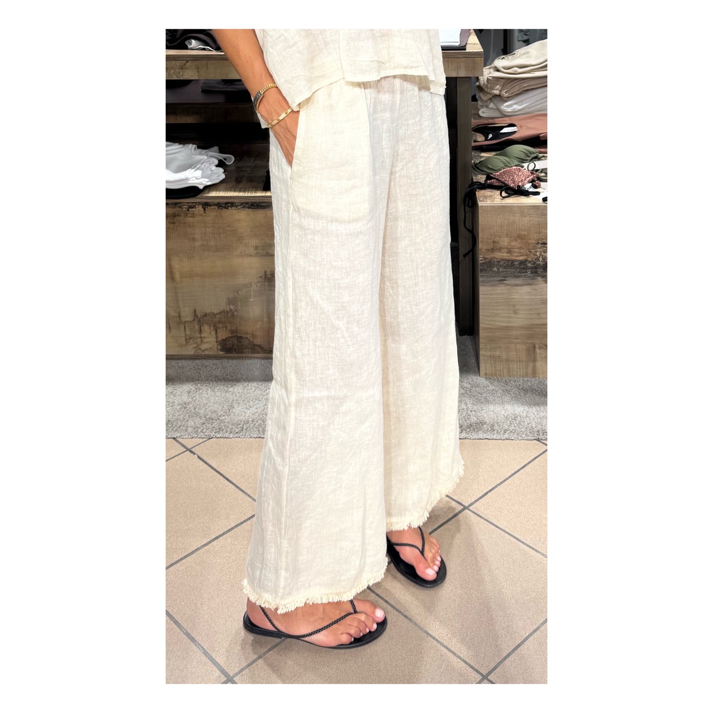 Pantalone coulisse sfrangiato Lino - Tensione In