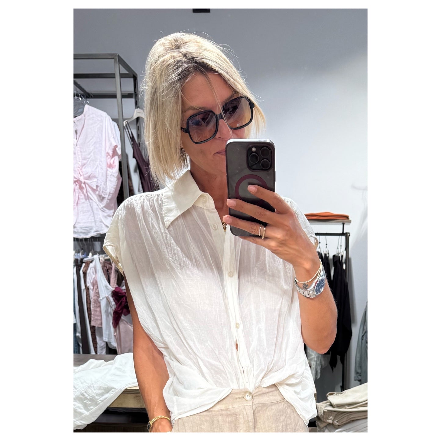 Camicia con colletto smanicata in mussola  - tensione in