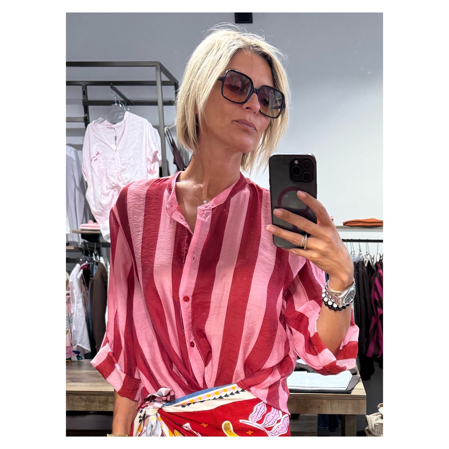 camicia riga rosa rosso -  Haveone