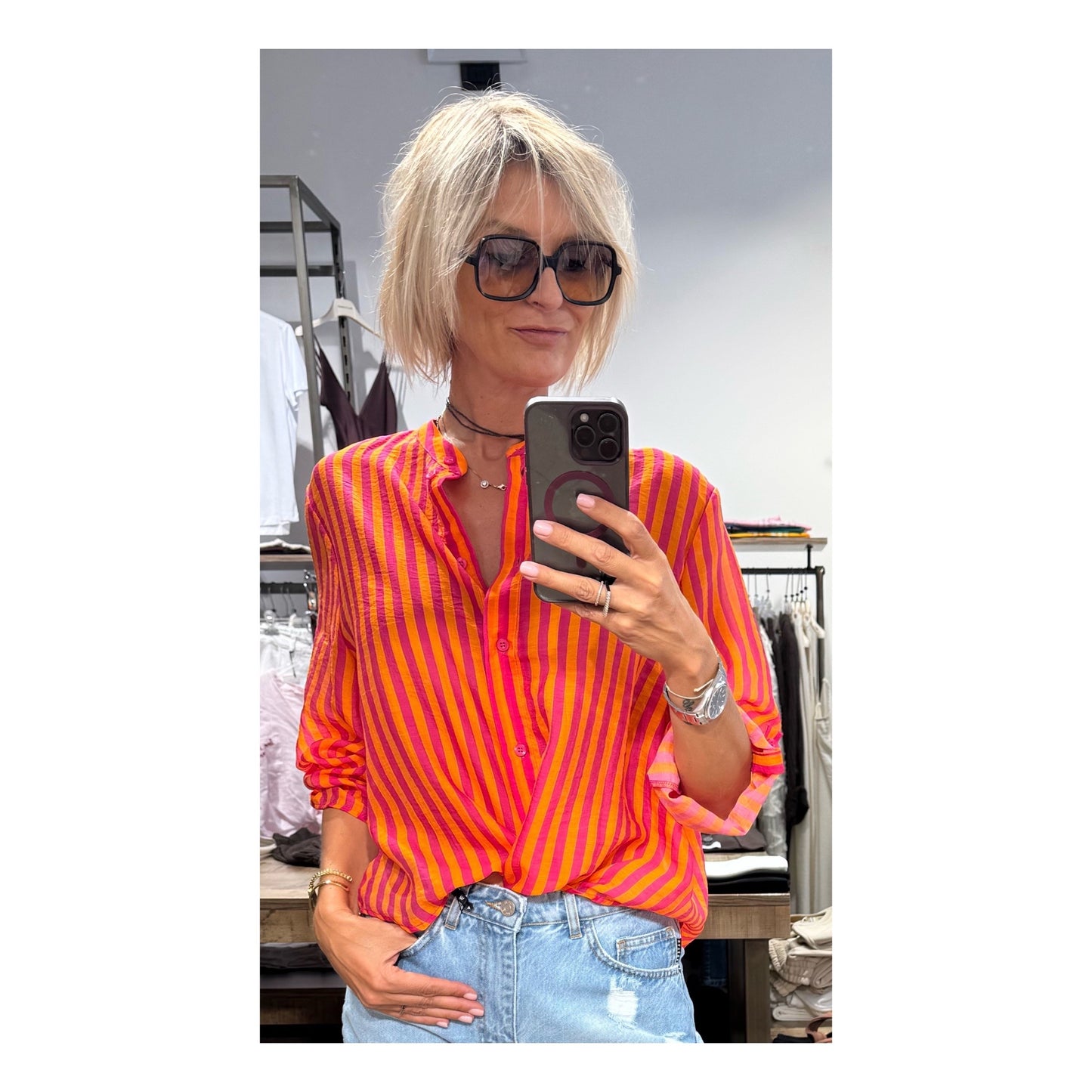 camicia riga fuxia arancio -  Haveone