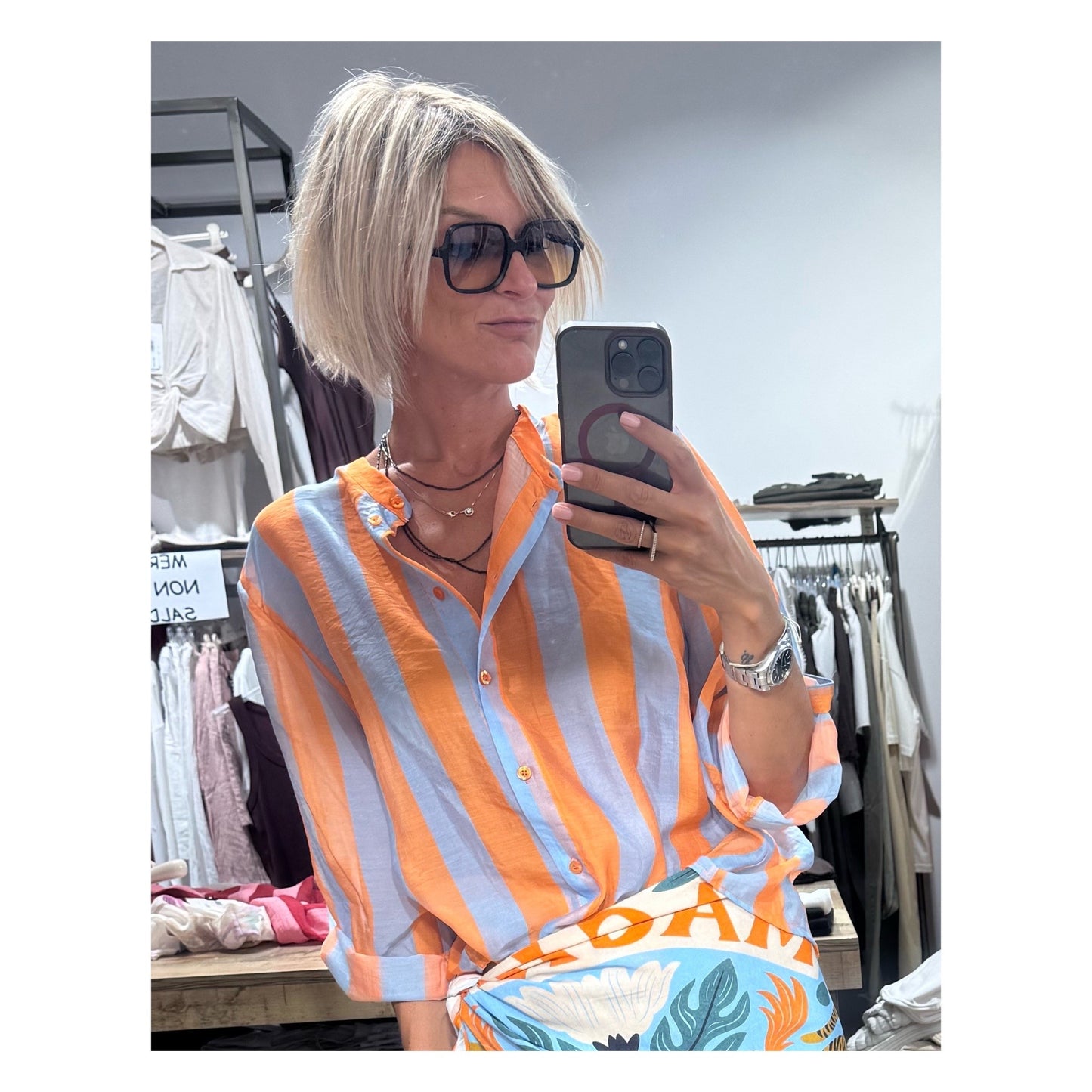 Camicia riga arancio azzurro  -  Haveone