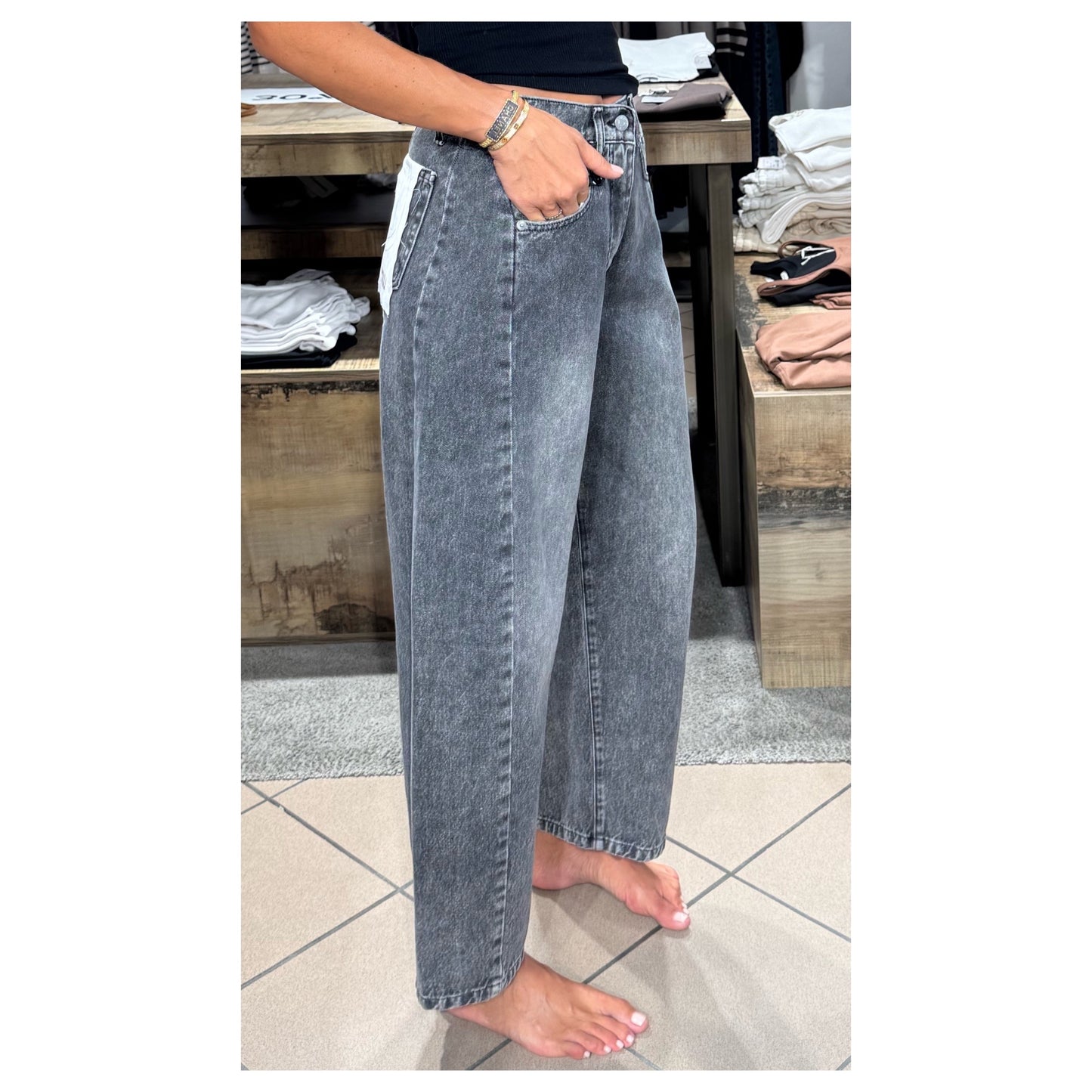 Jeans barrell Lucy grigio scuro - Haveone