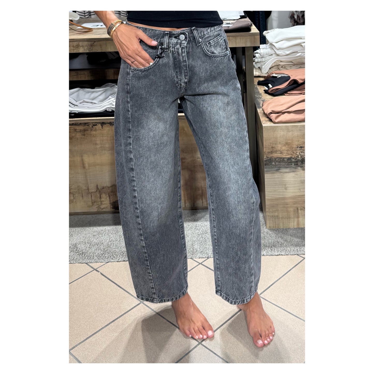 Jeans barrell Lucy grigio scuro - Haveone