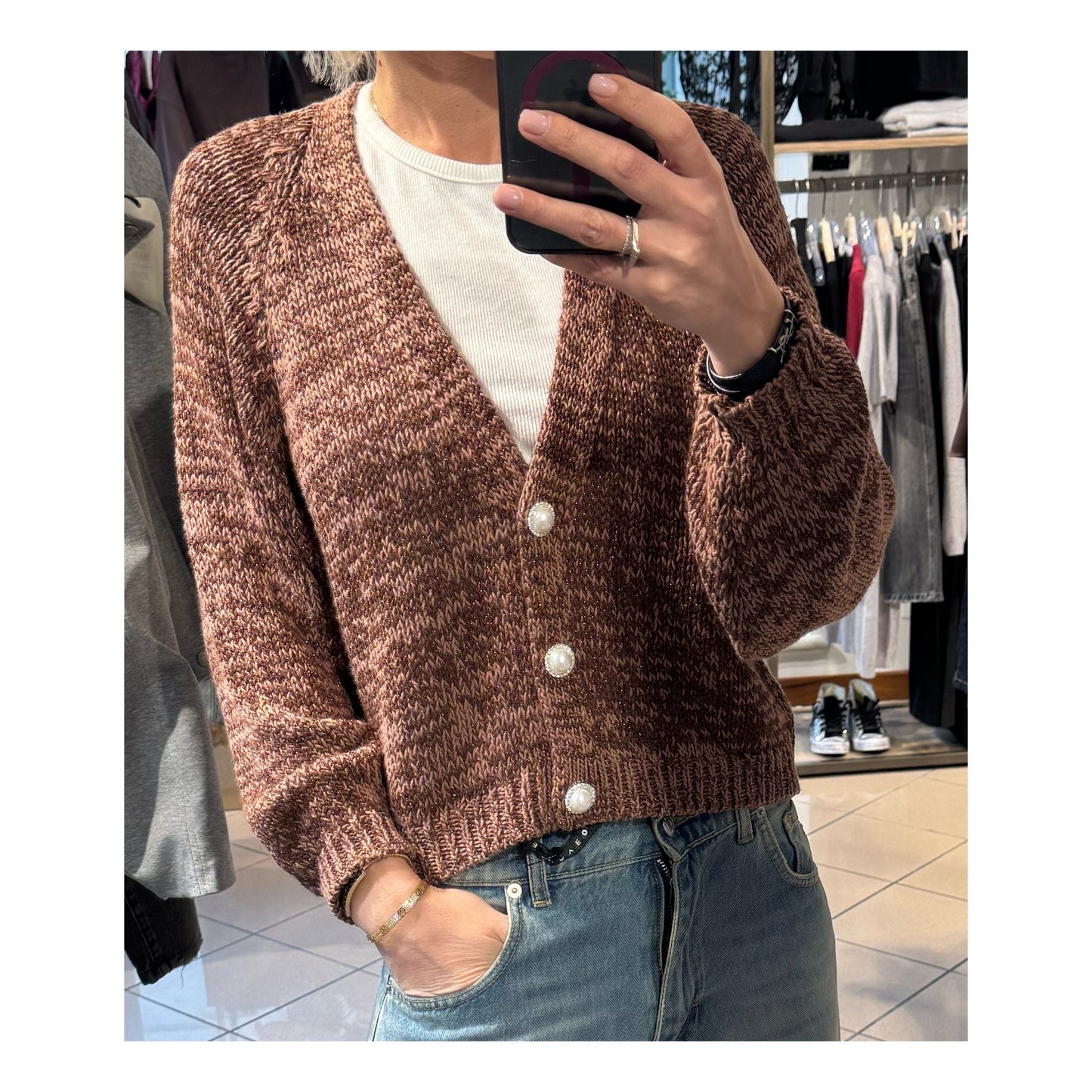 Cardigan lurex mélange bottone perla - Have one