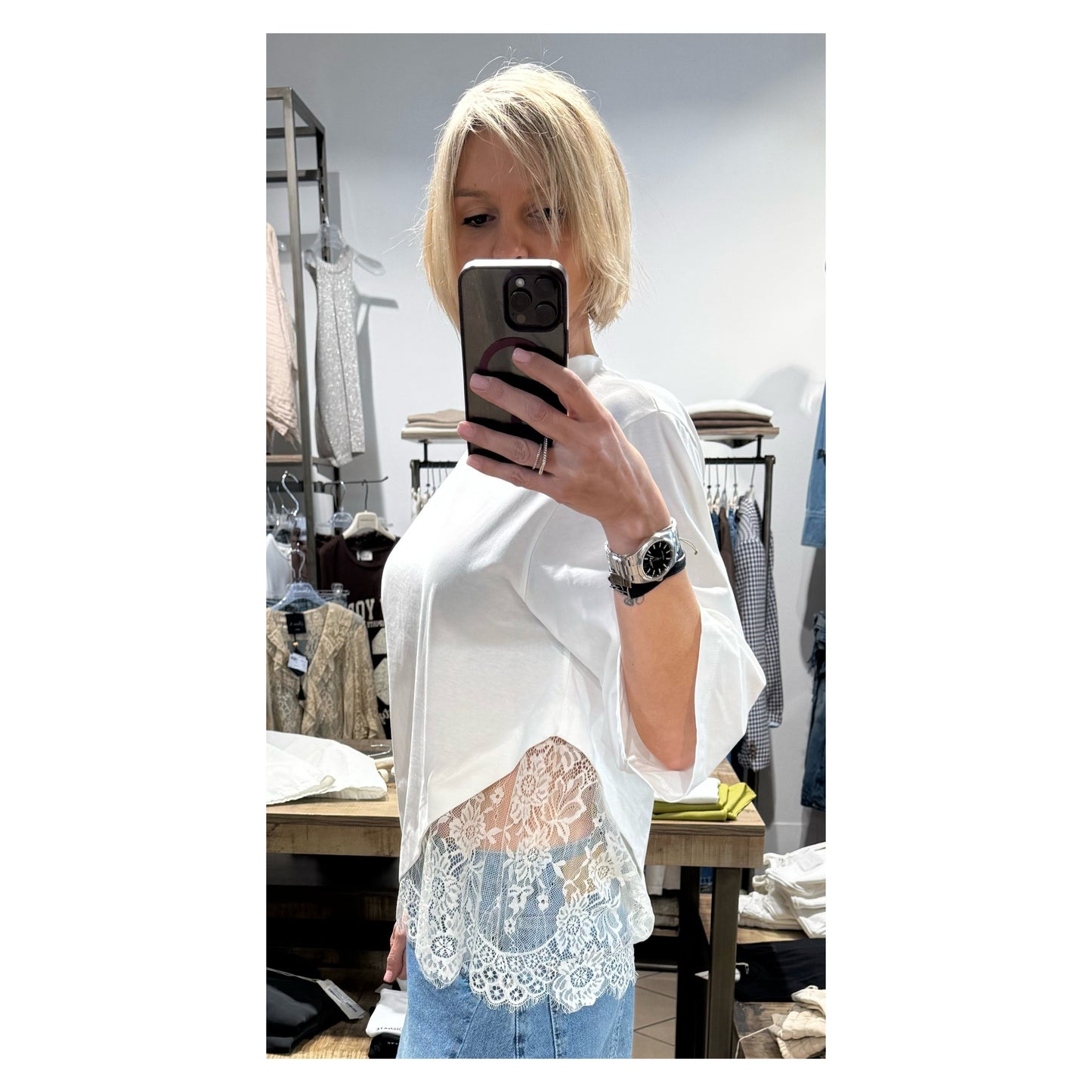 T-shirt asimmetrica pizzo - Haveone