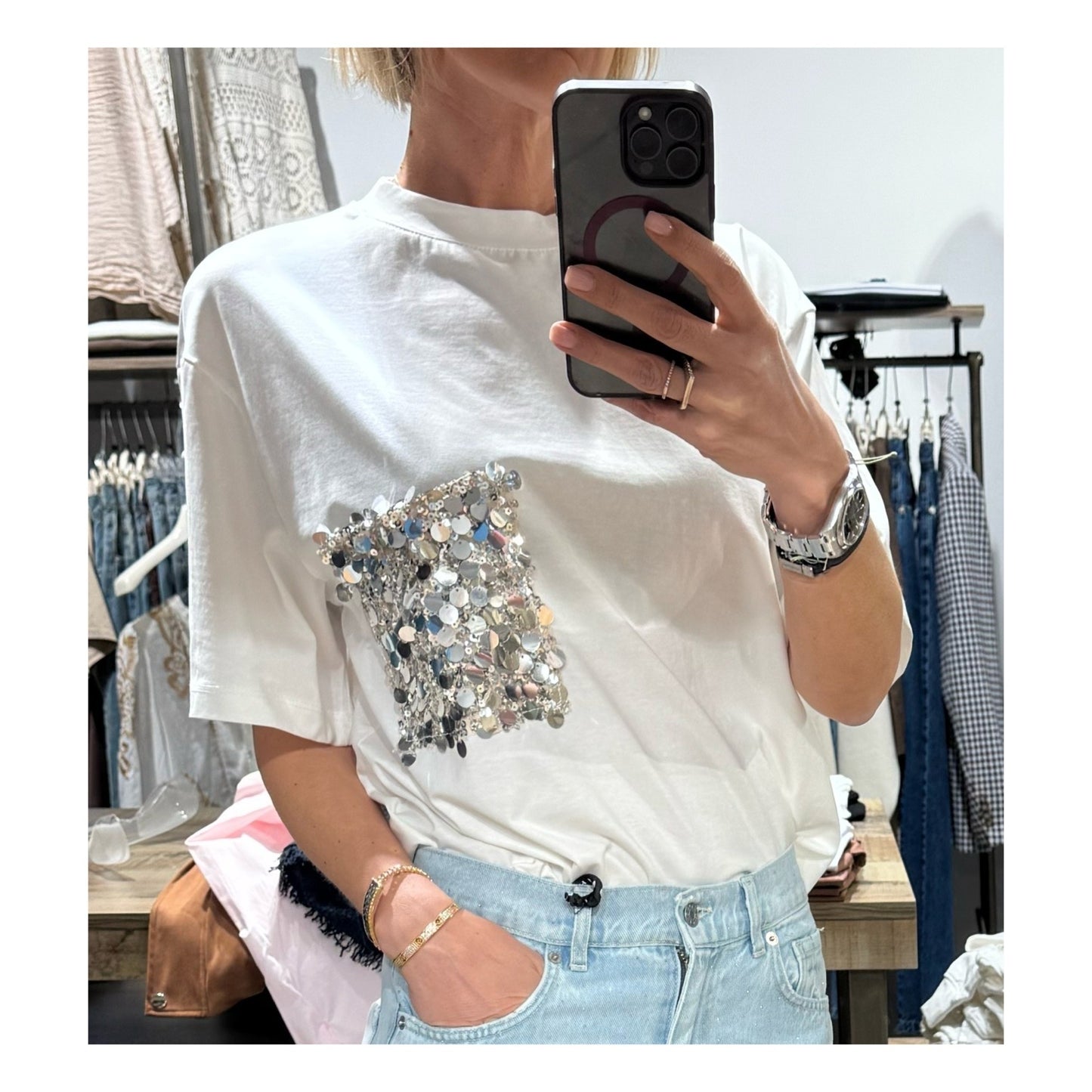 T-shirt tasca paillettes - Tensione In